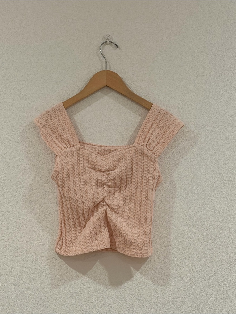 Women's Pink Knit Ruched Square-Neck Top Size 0